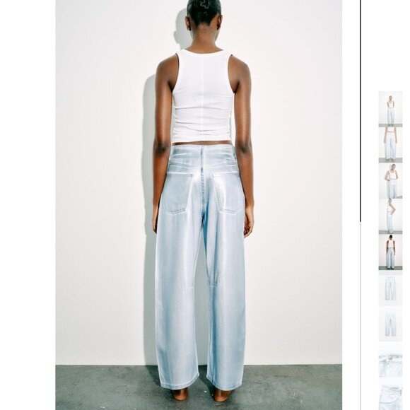 NWT ZARA MID WAIST TRF FOIL BALLOON BAGGY JEANS PASTEL BLUE - Picture 3 of 9